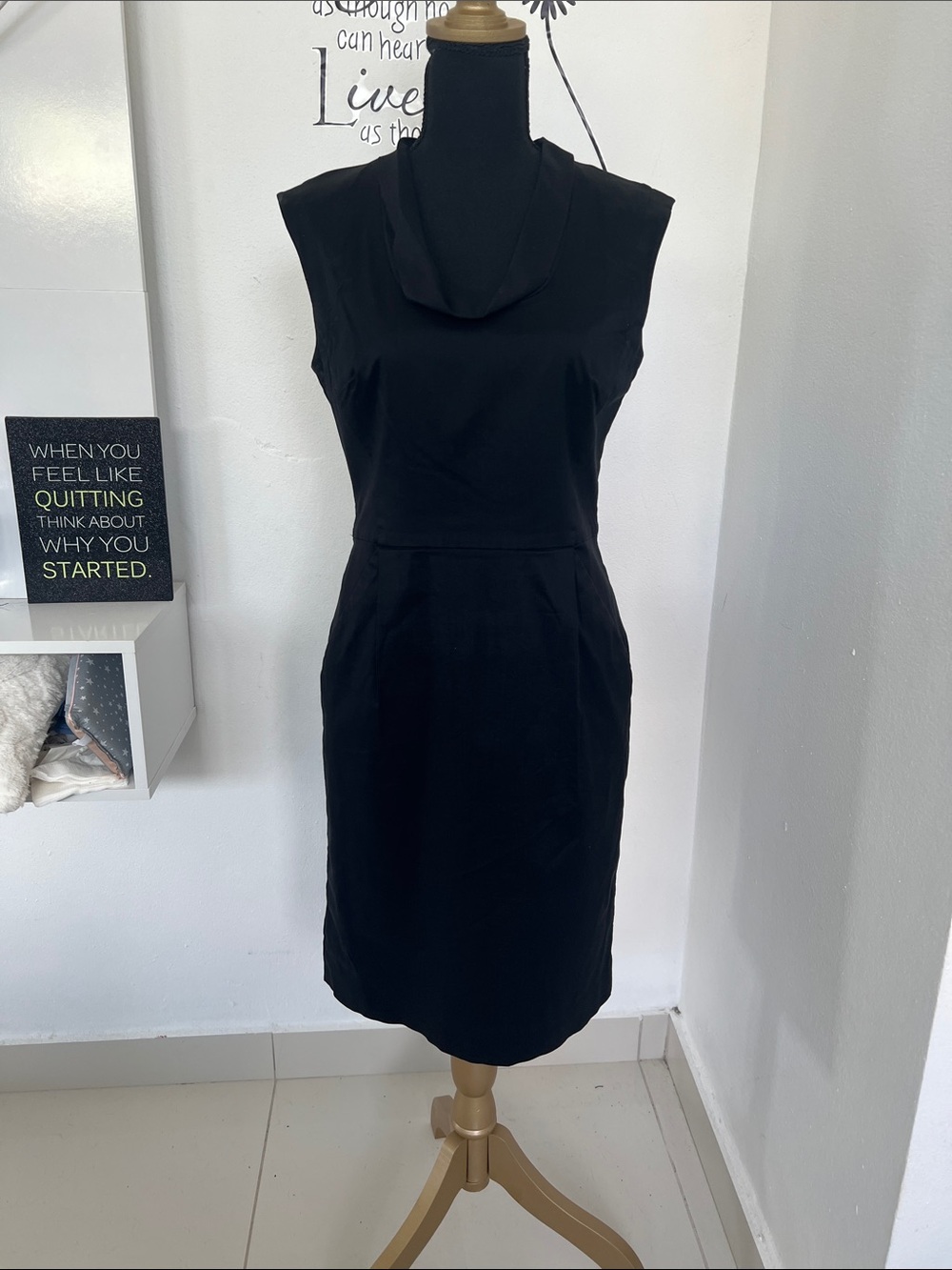 Ann Taylor Black Midi Sheath Dress with Draped Cowl Neck